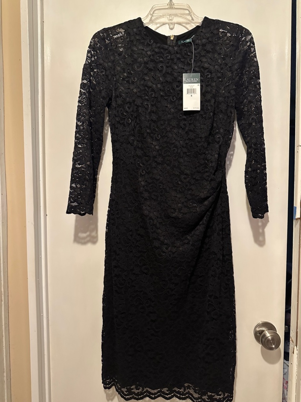 NWT Lauren Ralph Lauren Black Lace Long Sleeve Sheath Dress